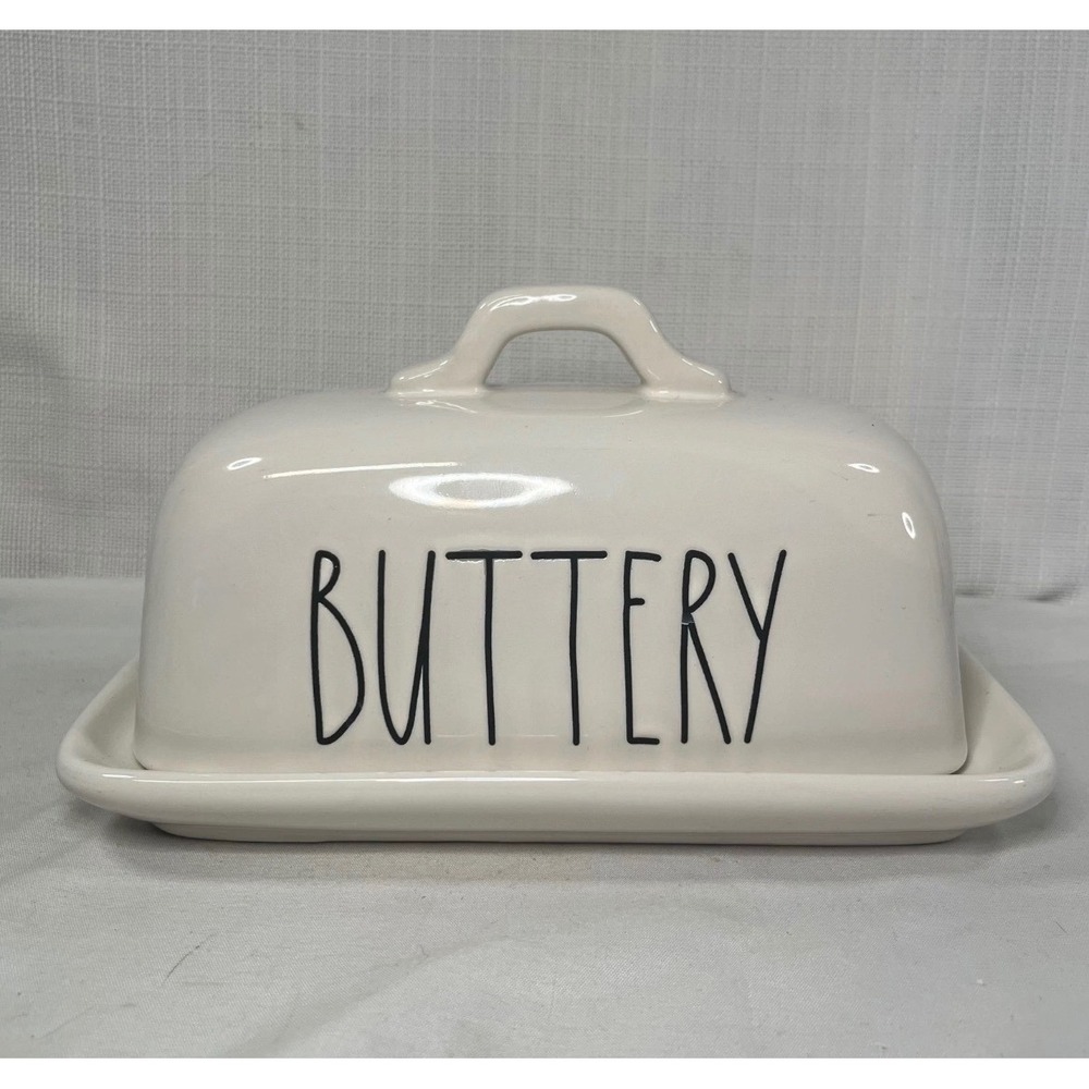 Rae Dunn Buttery Smooth Ceramic Butter Dish with Lid White Farmhouse Decor